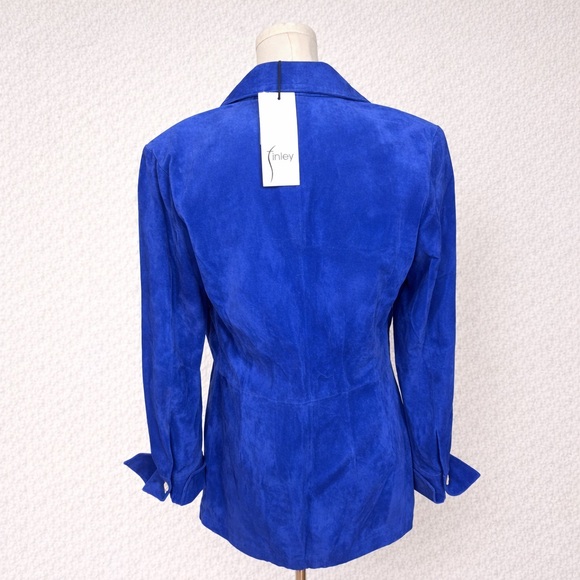 Finley NWT Blue Suede Leather Jacket Blazer Tie Front | Size 8 - Picture 3 of 8